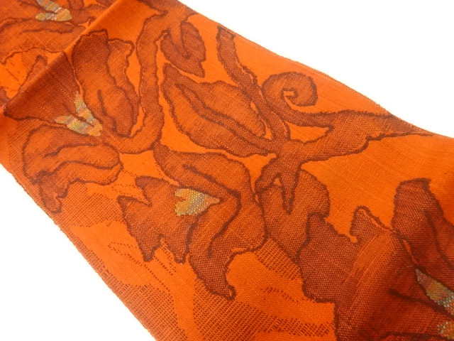 JAPANESE NAGOYA OBI / MAWATA TSUMUGI / WOVEN FLORAL PLANTS